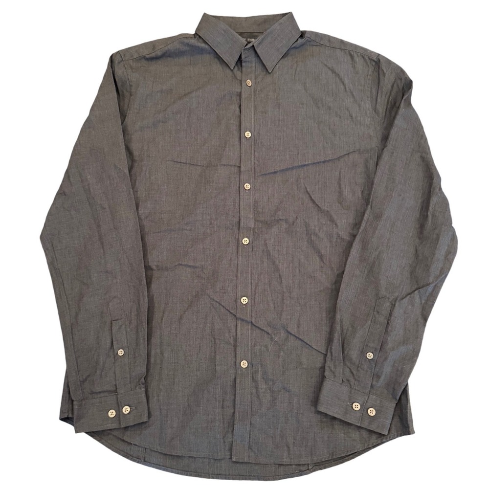 HM Mens Easy Iron Long Sleeve Button Down Shirt Charcoal Gray Large 0226108 0